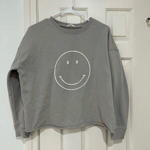 Roolee Smiley Face Gray Sweatshirt size small